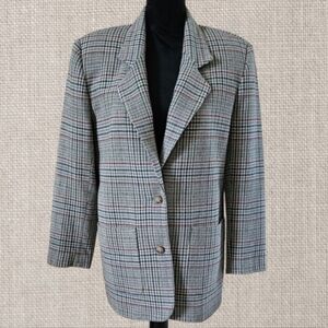 VTG Talbots 100% Wool Classic Houndstooth Plaid Blazer Career Womens Small 1101